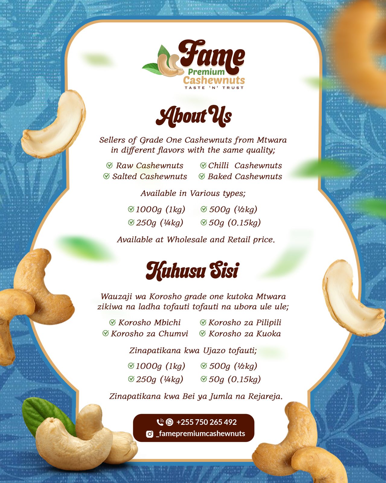 Fame Premium Cashewnuts packaging design